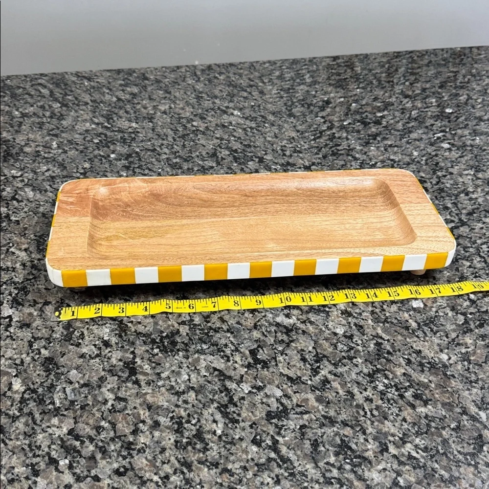 Striped yellow Wooden serving Tray 1 tray